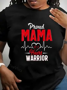 100% Cotton Unisex Proud MAMA of a Heart Warrior CHD Awareness shirt gift T-Shirt Graphic Printed Vintage Casual Tshirt