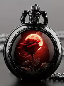 Vintage Rose Design Pocket Watch, Fashion Round Quartz Watch for Women & Men, Trendy All-match & Exquisite Watch for Birthday Gift