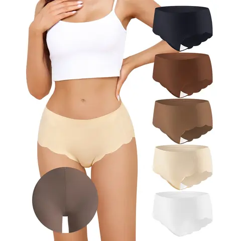 LEVAO Women's Minimalist 5-Pack Seamless Hipster Panties - Nylon-Spandex Soft Breathable No-Show Knickers, Anti-Camel Toe Pad, Latex-Free, Tagless Seams, No Rub, Built for Yoga & HIIT, Compatible with Leggings