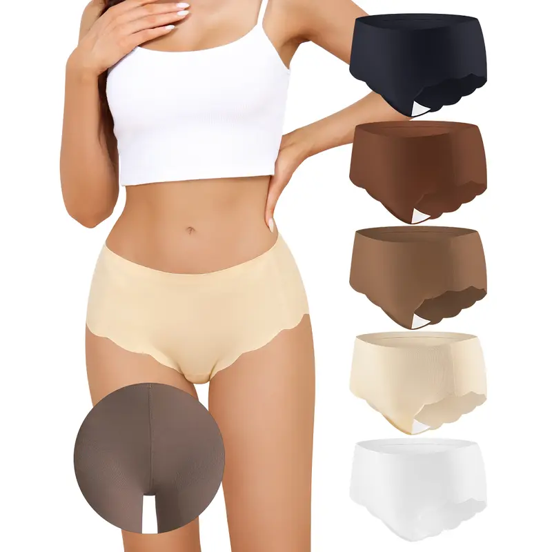 LEVAO Women's Minimalist 5-Pack Seamless Hipster Panties - Nylon-Spandex Soft Breathable No-Show Knickers, Anti-Camel Toe Pad, Latex-Free, Tagless Seams, No Rub, Built for Yoga & HIIT, Compatible with Leggings