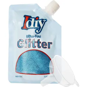iDIY Ultra Fine Glitter (100g, 3.5 oz Pouch) w Easy-Pour Bag & Funnel- Electric Blue -Non-Toxic, DIY Arts & Crafts, School Projects, Festivals, Resin