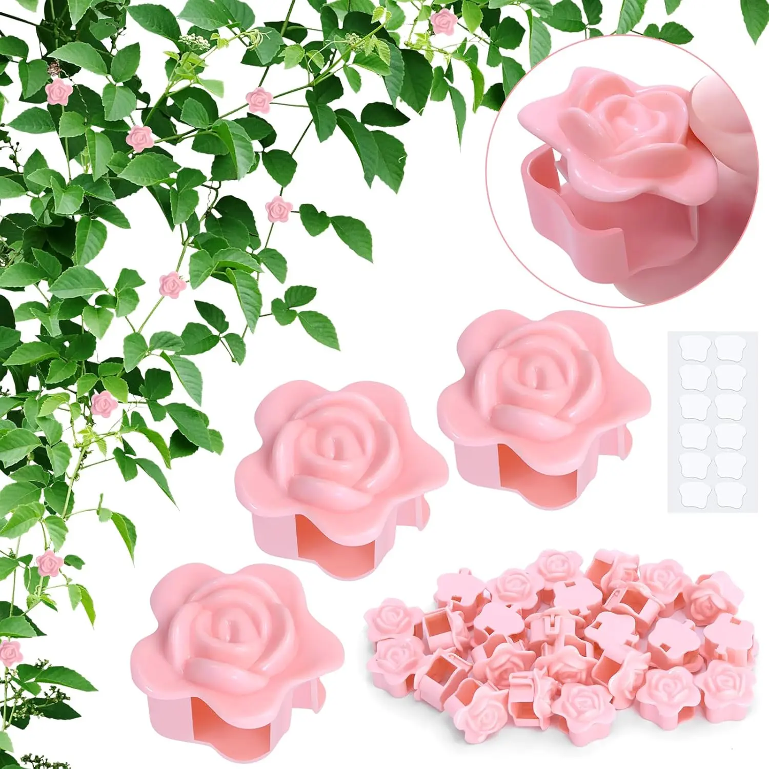 40 PCS Plant Climbing Wall Fixture Clips with 40 PCS Acrylic Adhesive Sticker Hook for Indoor Outdoor Decoration for Climbing Plants