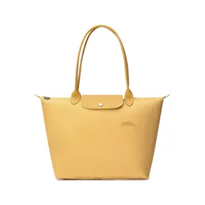 LONGCHAMP Le Pliage Green 31 Zippered Long-Handle Canvas Eco-Friendly Shoulder Tote Bag for Women in Yellow
