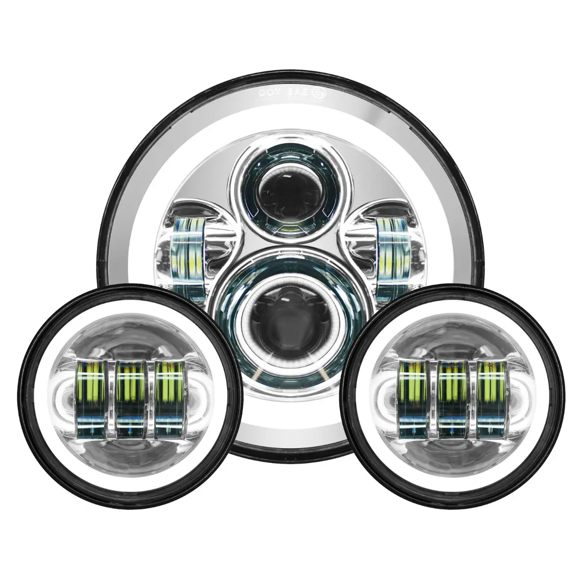 7" LED Chrome HALOMAKER® Headlight (Daymaker Replacement) with Auxiliary Passing Lamps for Harley® Touring & Softail
