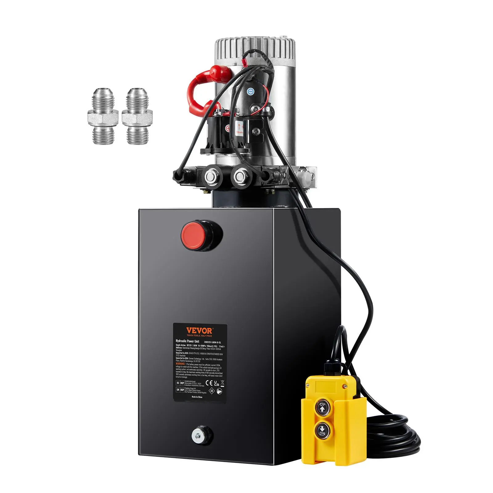 【summerfinds】VEVOR Hydraulic Pump, 15 Quart Hydraulic Power Unit, Double Acting Dump Trailer Pump, 0.91 GPM Flow Rate, 3200 PSI Max Relief Pressure, DC 12V Hydraulic Pump for Dump Trailer Car Lifting