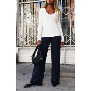 John Galt Women's White V-Neck Long Sleeve Top