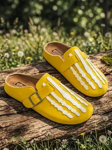 Men's Retro Thick-Bottom Footwear, 4-Seasons Comfortable Outdoor Slippers, Indoor Home Leisure Round-Toe Walking Slides, Casual Fashion Shoes