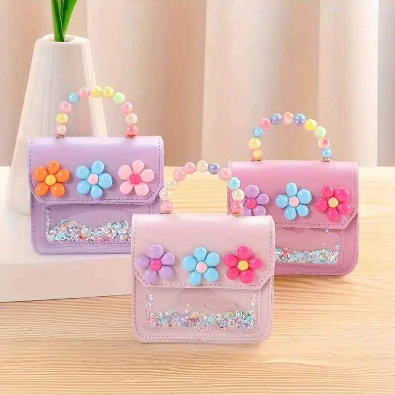 Casual Pink Tote Bag for Women with 3D Fuzzy Flowers & Beads, Lightweight Handbag with Snap Closure for Party & Everyday Use, Tote Bags, 3D Fuzzy Flowers Women's Handbags, Floral