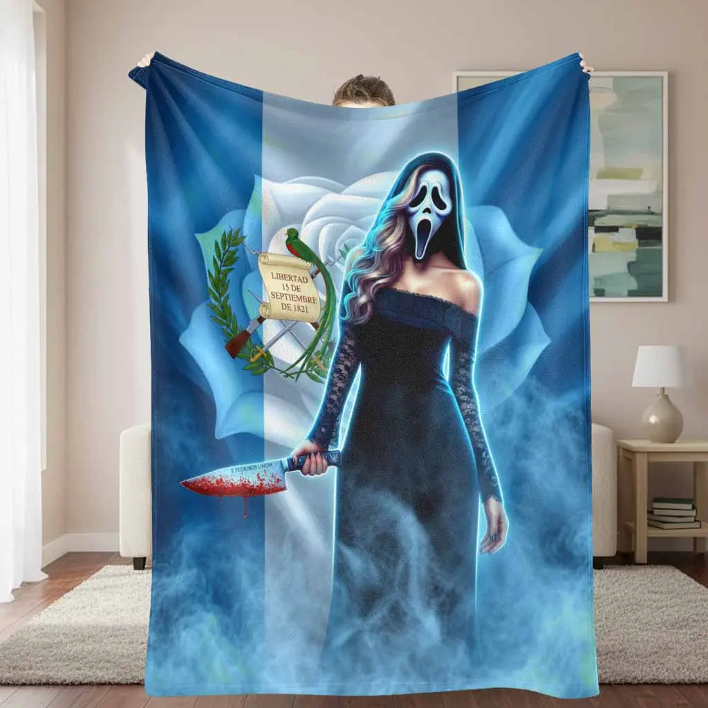 Guatemala Flag Masked Woman Flannel Blanket Artistic Patriotic Graphic Super Soft Plush Lightweight Warmth Durable Texture Perfect For Cozy Living Room Sofa Bedroom Bed Decorating And Thoughtful Holiday Gift Choice