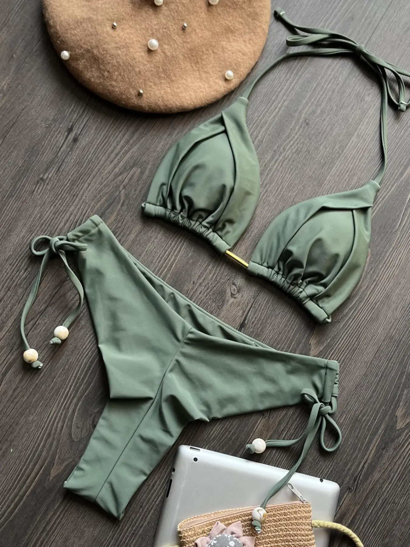Two-piece Set Women's Solid Color Bikini Set, Bikini Beachwear, Casual Fashion Chic Swimsuit Set Bathing Suit Bikini for Beach Holiday Vacation, Ladies Swimwear for All Seasons, Swimsuit Style, Bikini Outfits
