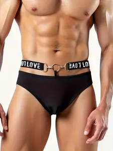 Men's Christmas Metal Decor Letter Board Belt Hollow Out Solid Color Fashion Sexy Triangle Swimwear Beach Vacation Party