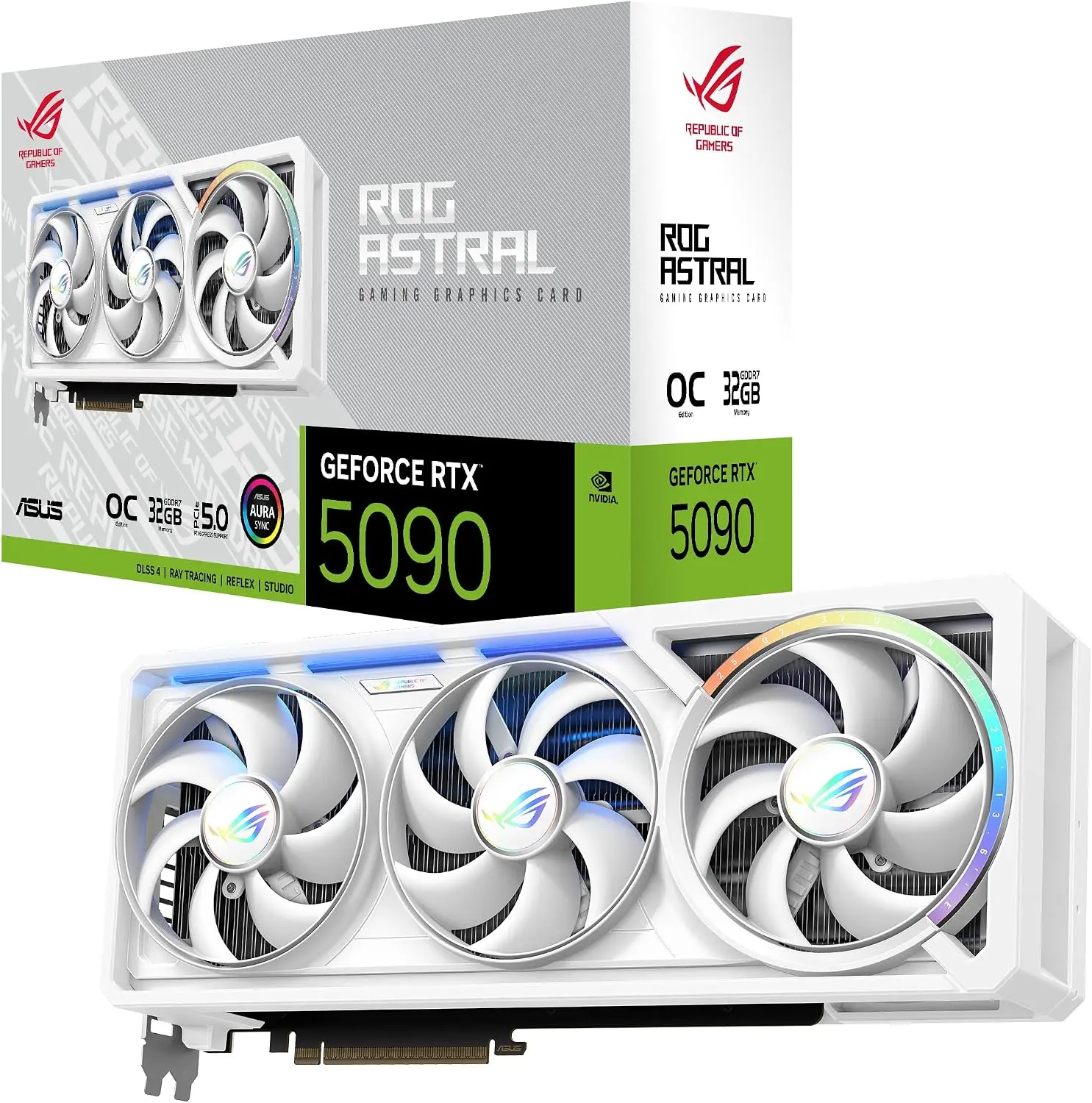 ASUS ROG Astral GeForce RTX 5090 32GB GDDR7 White OC Edition Gaming Quad Fan Graphics Card (NVIDIA DLSS 4, 3.8 Slot Design, PCIe 5.0, 3X DP 2.1b, 2X HDMI 2.1b, White)