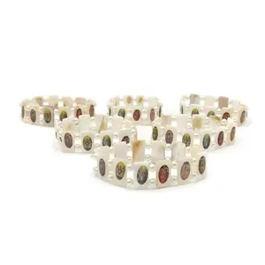 3 Pcs Mother of Pearl Bracelet Icon Saints Jerusalem White Elastic Hand Made Holy land Gift