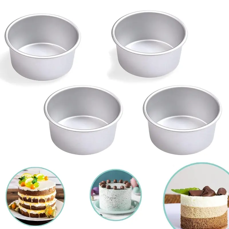 Set of 4 Mini Round aluminum alloy Baking Cake Pan, 4.5 Inch Deep Small Baking Molds, Reusable Bakeware for Layer Cake, Cheesecake, Pudding, Home Oven & Air Fryer Baking