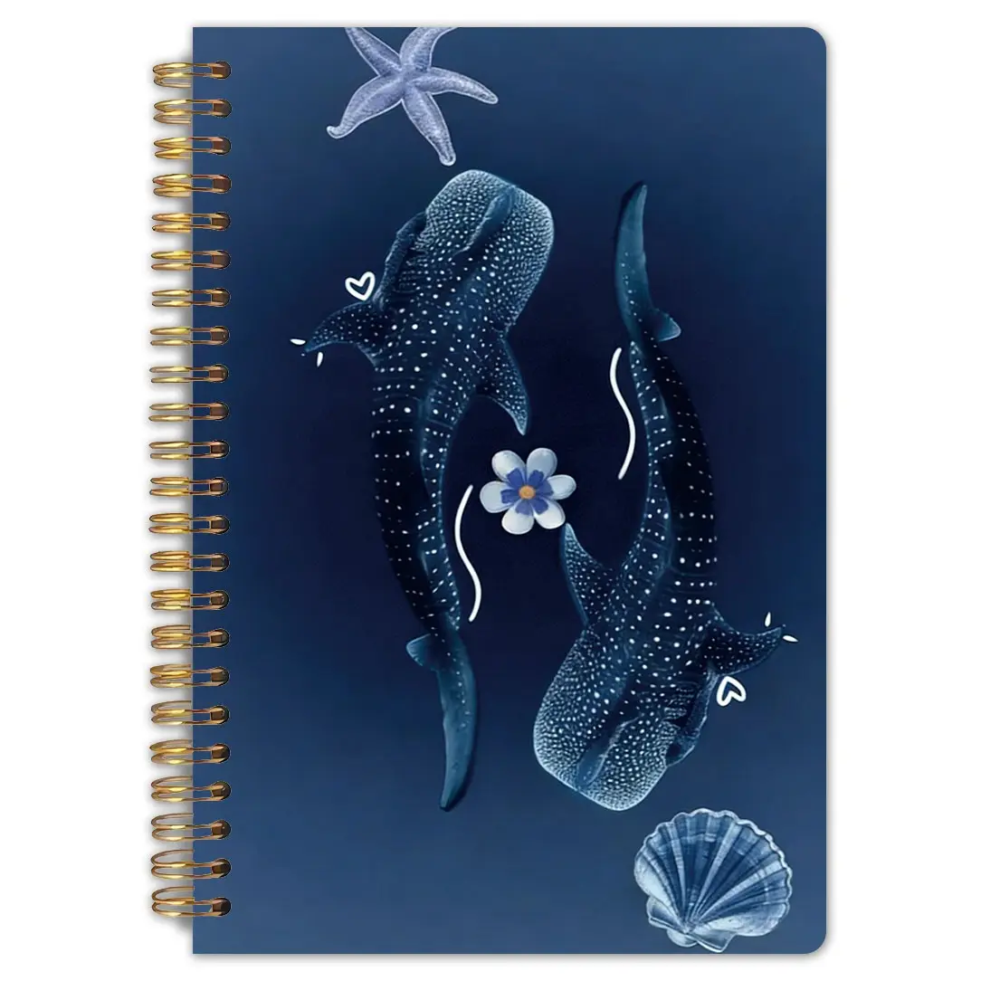 1 Whale Shark Ocean Diary Spiral Notebook | 5.5x8.3 inches, high-quality striped paper, Aesthetic Notebook, elegant ocean design, a gift for ocean enthusiasts and divers, durable spiral binding