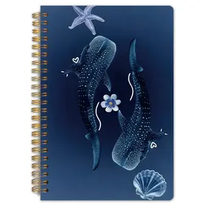 1 Whale Shark Ocean Diary Spiral Notebook | 5.5x8.3 inches, high-quality striped paper, elegant ocean design, a gift for ocean enthusiasts and divers, durable spiral binding