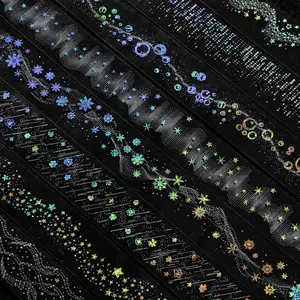 8 rolls 16m hot stamped silver seamless simple tape, star simple multi pattern theme, PET waterproof material, minimalist style, self adhesive, DIY scrapbook journal decoration tape