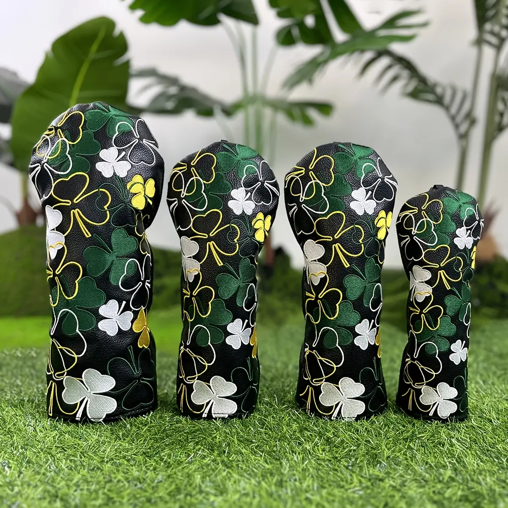 Four Leaf Clover Floral Pattern Golf Club Cover, Dust-Proof & Durable Design, Single Swing Protective Accessory for Best Club Protection, Golf Accessories
