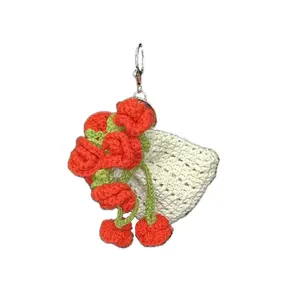 Handmade Crochet Rose Bouquet Drawstring Pouch – Floral Gift Bag for Jewelry, Keepsakes – Reusable Red Rose Bag