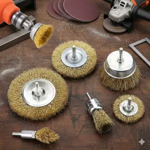 Industrial-Grade Brass Wire Brush Drill Bit Set, 6-Piece Carbon Steel Rust Removal & Polishing Kit for Metal Surface Prep. Hex Shank Power Tool Accessory for Grinding, Deburring, and Wood/Metal Maintenance.