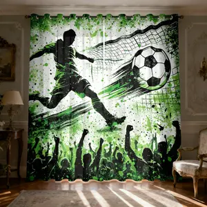 Football Pattern Design Light Filtering Curtain Sheer Curtains 63 Inch Length for Living Room, Semi-Transparent Sunshade Drapes,Room Divider for Bedroom Dining Room