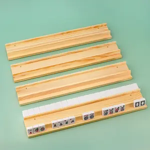 Wooden Mahjong Racks Set - 4 Piece American Style Tile Holders with Pushers & Bag, 19 Inch