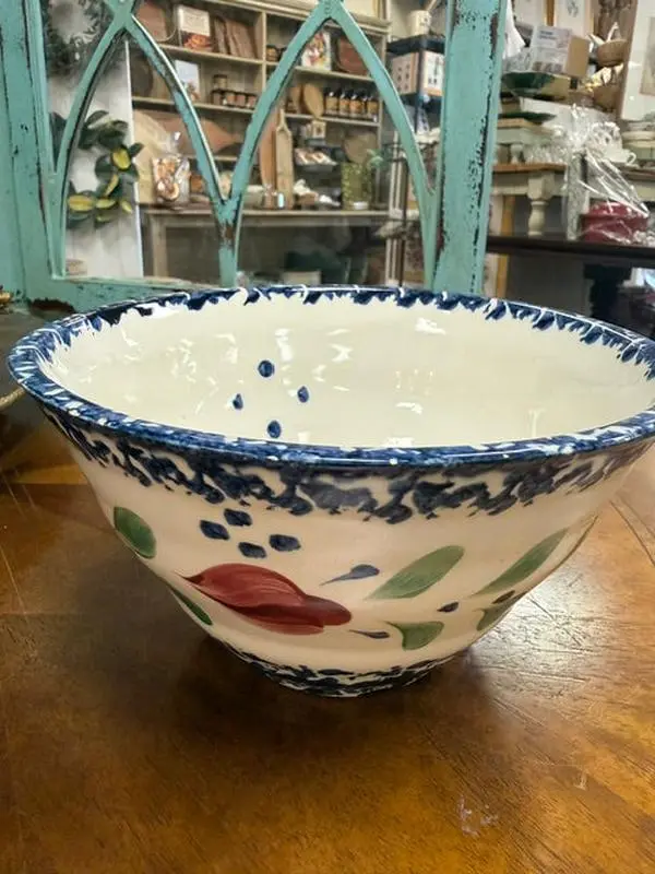 Gail Pittman Whiteware Pattern With Florals & Blue Sponge Small Bowl