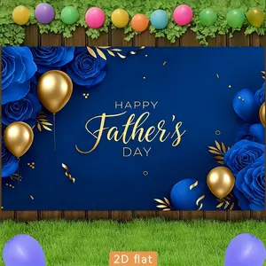Father’s Day Celebration Backdrop Blue Rose Gold Balloon Backdrop Party Background Cloth Father Tapestry Wall Hanging Photography Background Polyester Fiber Home Garden Club Room Event Studio Decor Prop Wall Art