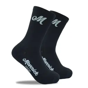 Maverick Cycles Bike PRO Compression Cycling Socks Crew Hiking Running Athletic Socks 2 Pairs, Black - 2 Pack