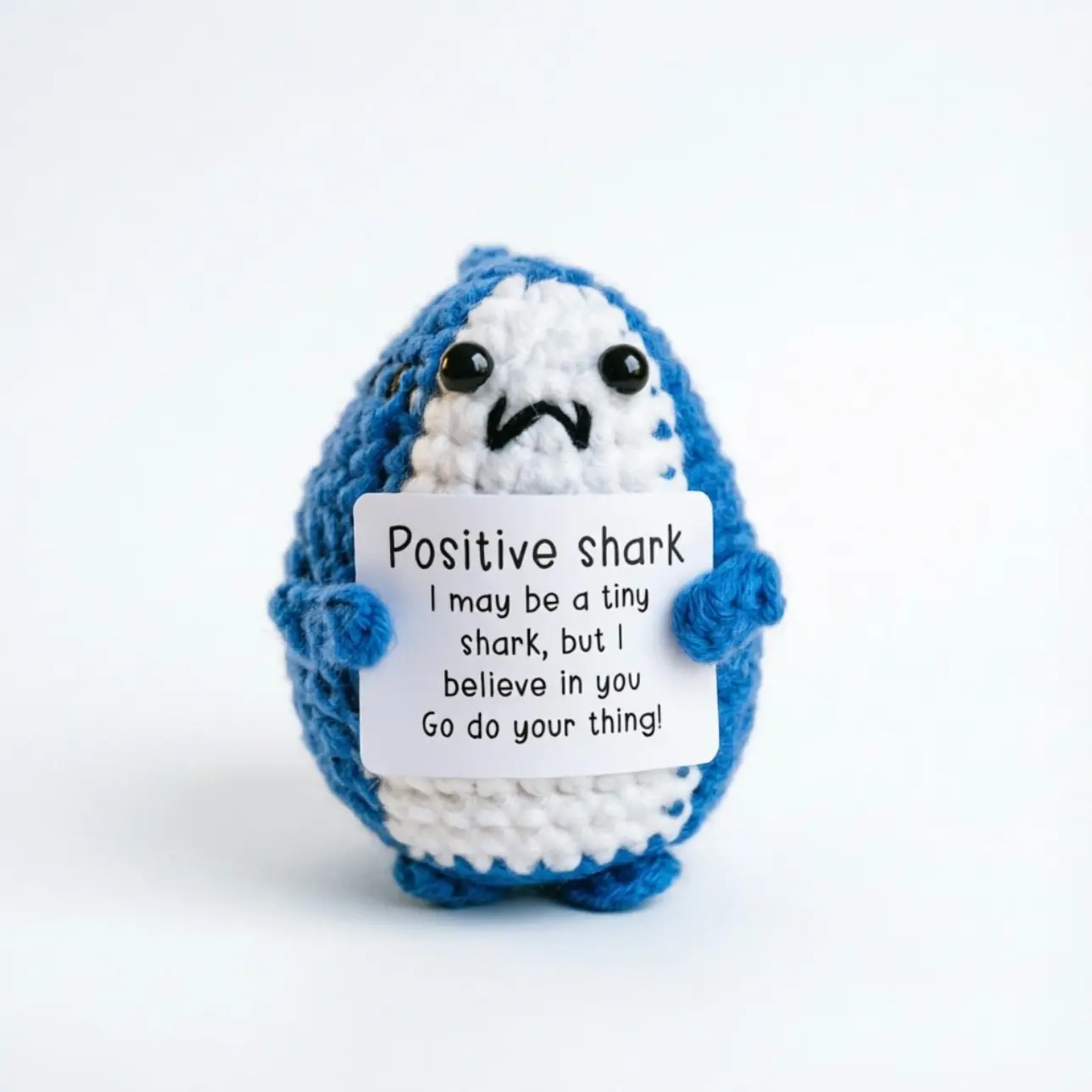 Handmade Crochet Shark Plush Toy with Emotional Support Card, Soft Stuffed Animal for Kids & Adults, Unique Gift for Shark Lovers, DIY Beginner Crochet Kit, Fidget Sensory Toy