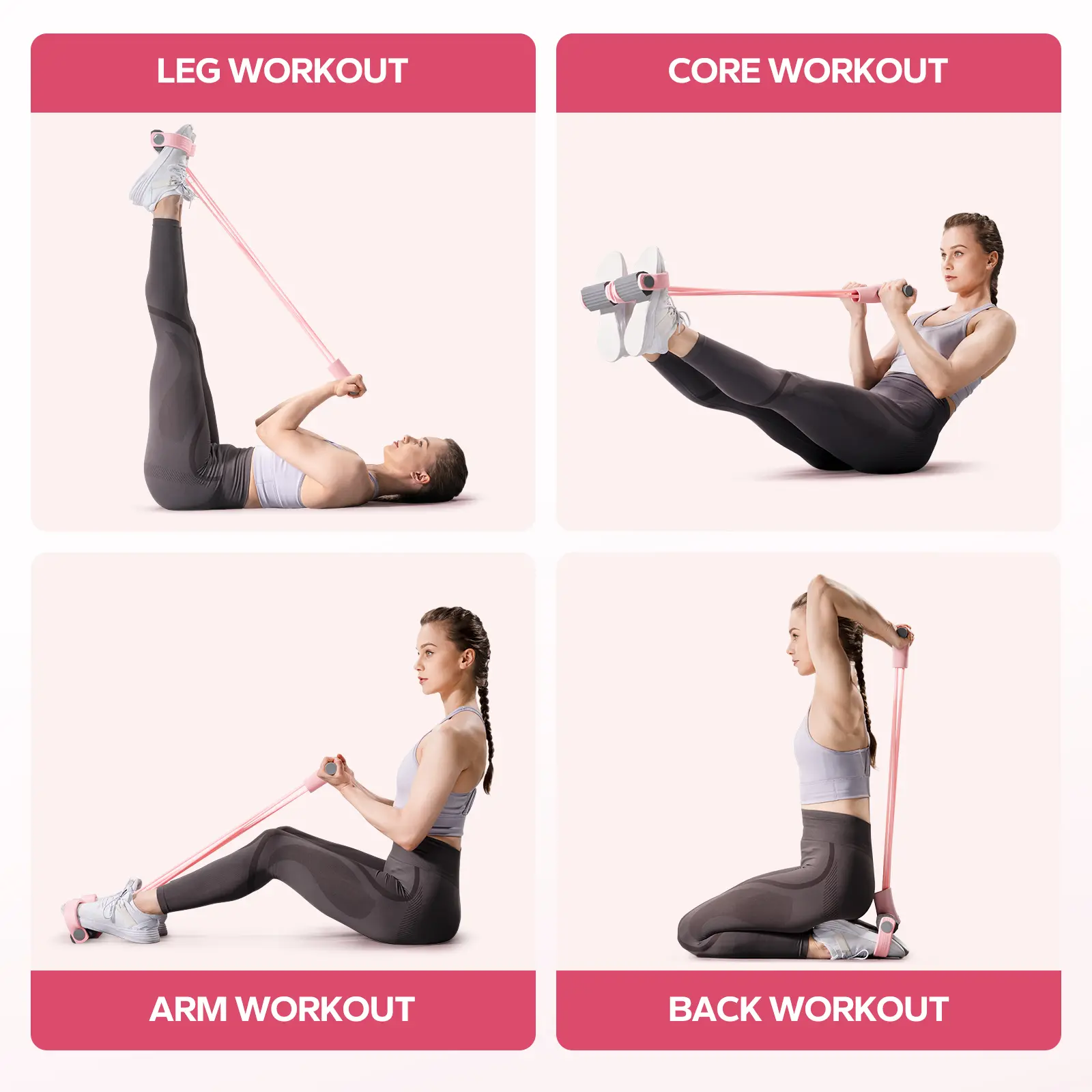 Leg core arm and back workouts using pedal resistance band