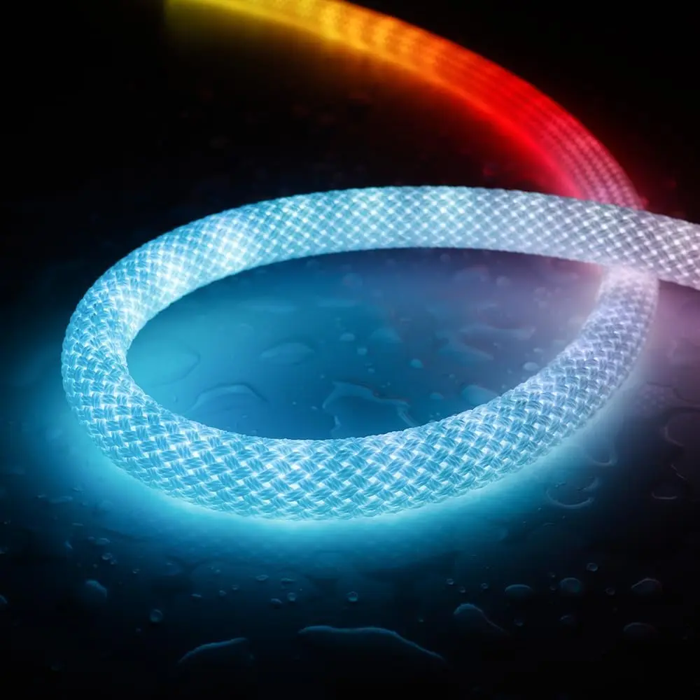 3.2FT WS2811 WS2812B Smart RGB+IC Neon Rope Light Tape, 50Leds/m 360-Degree Round Reticulate Flexible Silicon Dream Color, DC5V Home Led Light Strip Decor (No Adapter/Controller), Neon Strip Light Decor