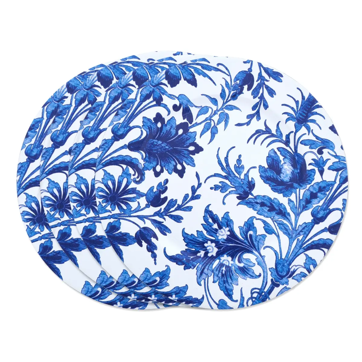 SARO 14 in. Round French Floral Colorful Decorative Charger Plates - Indigo, 4 Plates for Table Decor (Flowers-Enhanced Kitchenware Tableware Set)