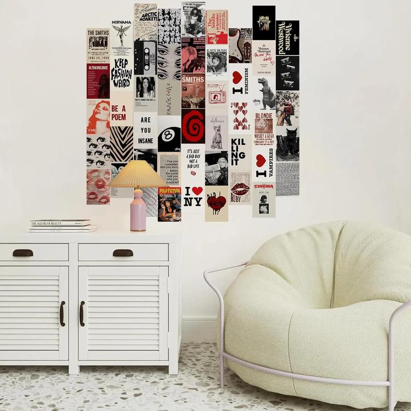 50PcsRoom Decor, Y2k Wall Art Prints for Bedroom, Coquette Wall Collage Kit for Room Aesthetic, 4"x6" Vintage Photo Collage Kit Pictures , Retro Rockstar Posters Wall Decor Dorm Decor
