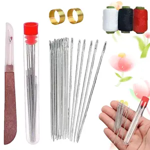 Multi functional big eye steel needle and thread set, containing 64 steel needles and rich wires, compact and portable, easy to handle clothing repair and fabric production, suitable for beginners and professional DIY enthusiasts