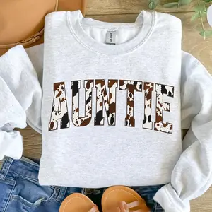 Auntie Sweatshirt, Buffalo Plaid Aunt Sweatshirt, Cow Pattern Auntie Sweater, Western Auntie T-Shirt, Aunt To Be Sweatshirt, Aunt Gift