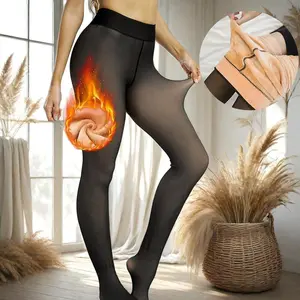 Women's Fleece Lined Tights - Fake Sheer Warm Pantyhose Thick Leggings Winter Basic Leggings Thick Semi,Winter Comfort Fleece Tights Available in Plus Size  Underwear Womenswear