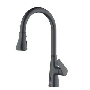Kadoma Gunmetal Grey Touchless Kitchen Faucet – Sensor Activated, High Arc, Dual Spray, Pull-Down 1.8 GPM, Lead-Free Brass, Single Hole Install