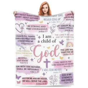 Christian Gifts for Women I Am A Child of God Blanket 50x60 Inspirational Religious Baptism Gift Soft Cozy Flannel Throw for Home Bedroom Decor