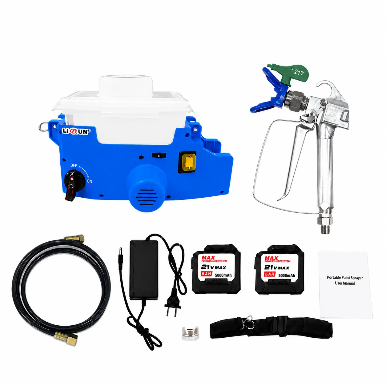 Crossbody Cordless Airless Paint Sprayer 500W 2300 PSI, 1.1 L/min Flow Rate, 1.7L Hopper, 2 × 5000mAh Lithium-Ion Batteries, for Walls, Drywall Ceilings, Cabinets, Wood Doors and Home Improvement Projects, Lightweight Electric Paint Sprayer