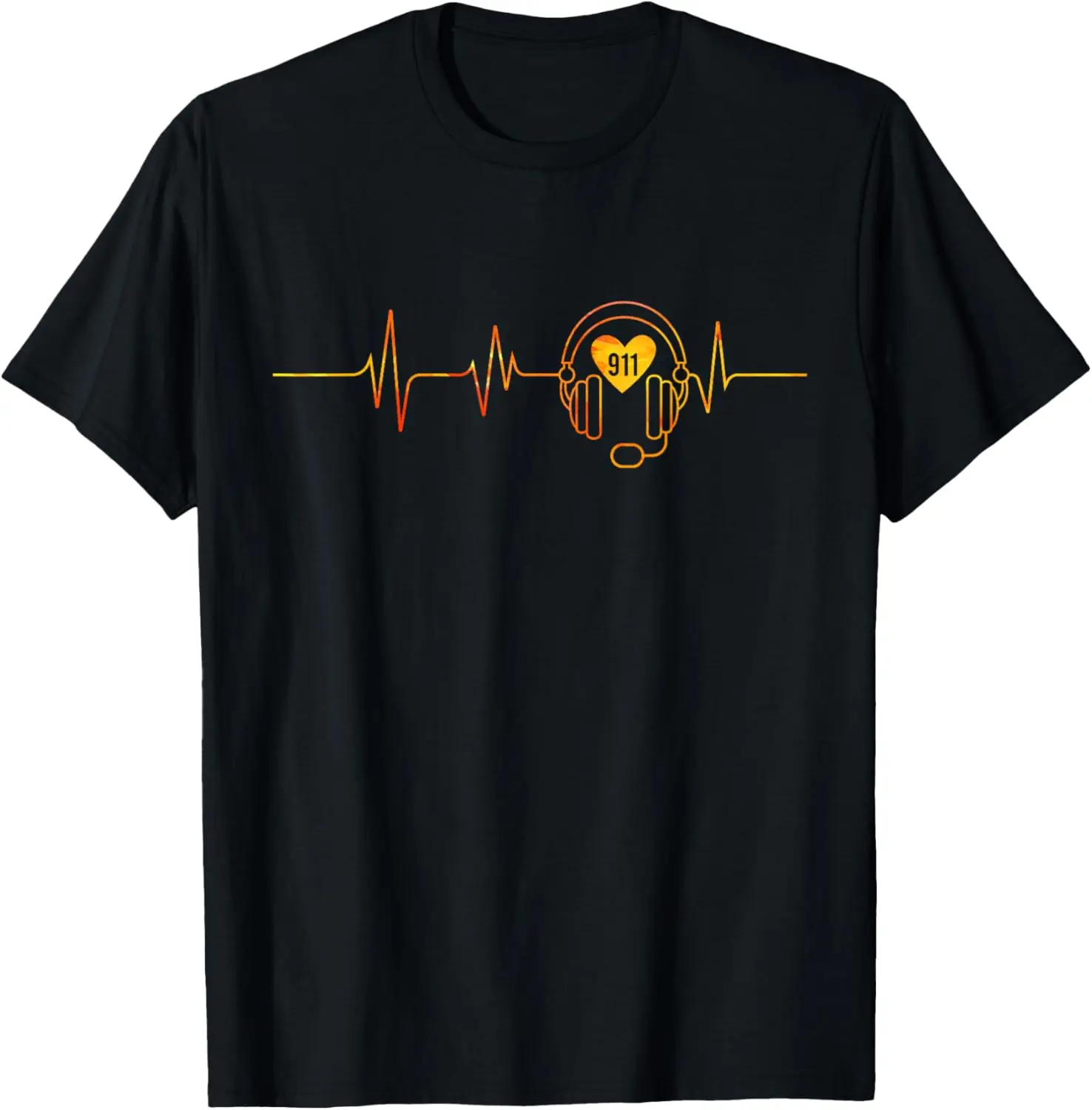 Women's 911 Dispatcher Graphic T-Shirt, Vintage Heartbeat Tee in 100% Cotton with a Distressed Look, Casual Short Sleeve Top