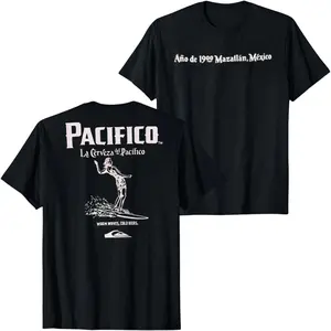 Pacifico La Cerveza del Pacifico Surf Graphic T-Shirt Vintage Beer Wave Rider Tee Black Unisex Streetwear Shirt for Men Women Retro Mazatlan Mexico Beach Summer Drinking Style