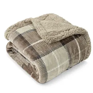 PAVILIA Plaid Sherpa Throw Blanket for Couch, Plush Flannel Fleece, Soft Fuzzy Checkered Pattern for Sofa Bed, Warm Cozy Winter Gift