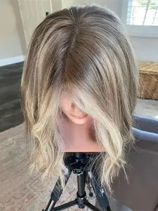 14-Inch Highlighted Blonde Wavy Wig, 100% Human Hair, 150 Density, 13x4 Lace Front, Pre-Trimmed Soft Wig, Natural Look