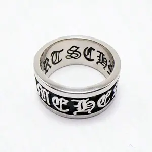 Silver Trendy Streetwear Ring - Unisex Stainless Steel Band with Unique Lettering Design