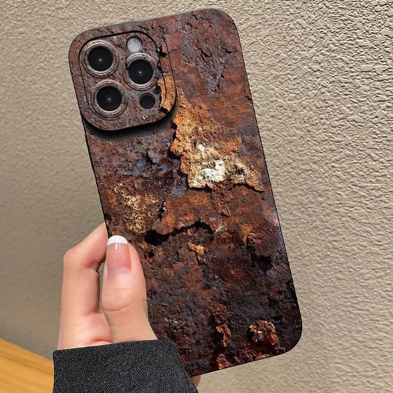 Iron Rust Corroded Look Hard-Shell TPU Phone Case, Industrial Print Cover for iPhone 17/16/15/14/13/12/11/X Plus Pro Max, Mechanic Gift
