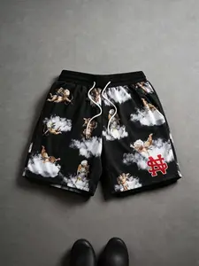 Men's Summer Shorts, Breathable Angel Sports Pants, Loose-Fit Casual Shorts, Street Style Graphic Pattern, Comfortable and Stylish