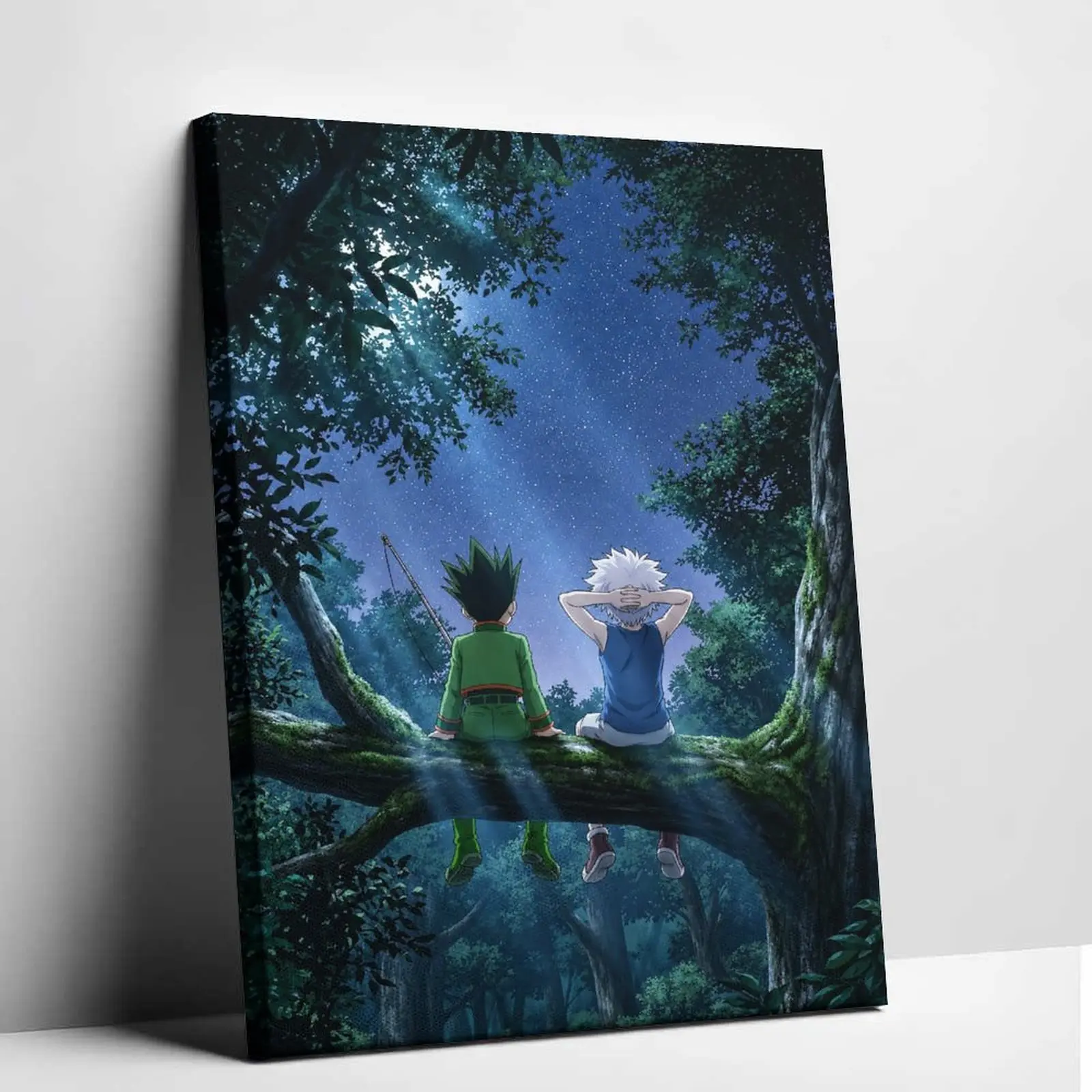 Hunter x Hunter Gon Freecss & Killua Zoldyck Magical Stargazing Canvas Wall Art - Anime Best Friends Decor, Forest Night Poster for Bedroom, Dorm