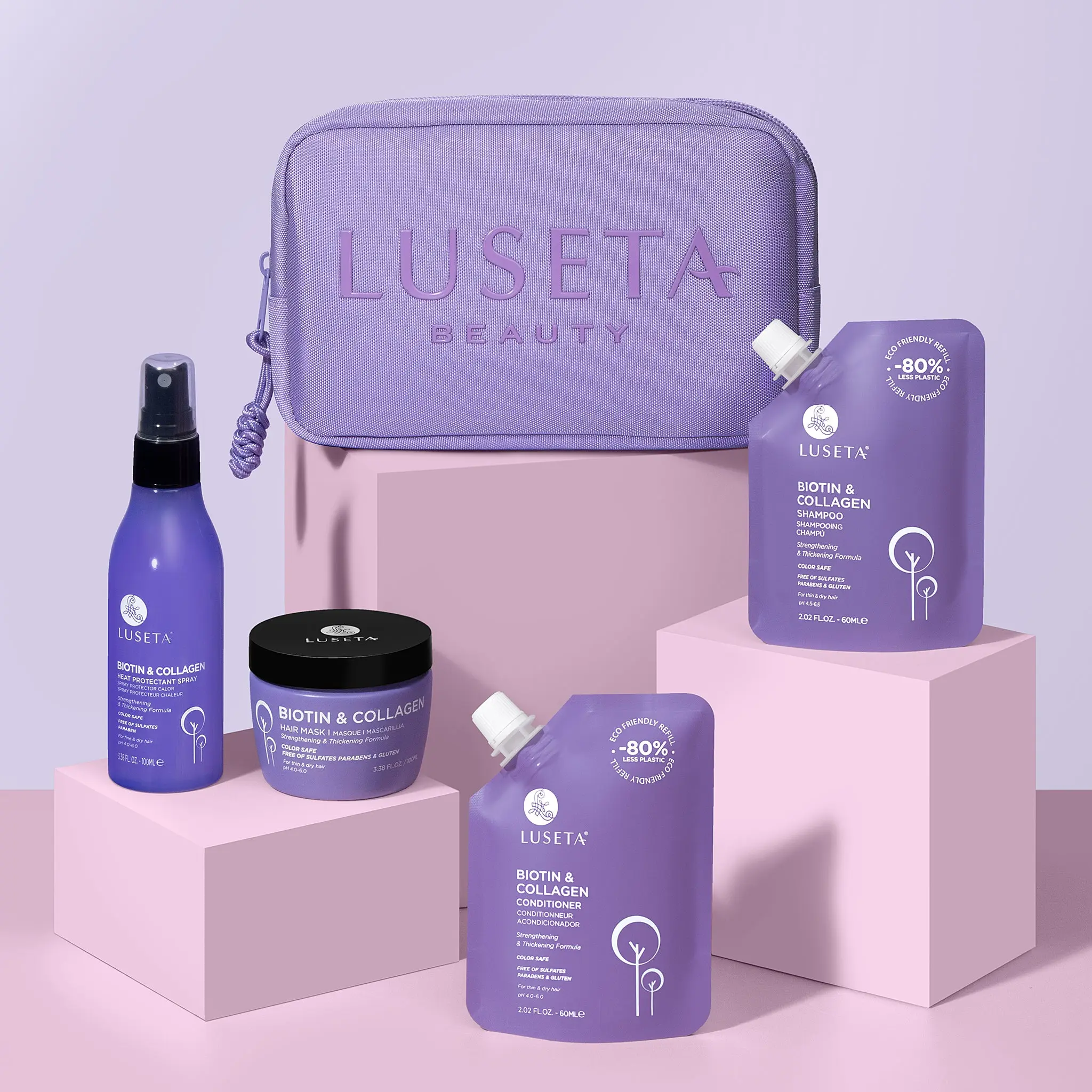 Luseta Biotin & Collagen Jet-Set Hair Strengthen Kit with Shampoo Conditioner Hair Mask and Heat Protectant Spray Luseta Biotin & Collagen Jet-Set Hair Strengthen Kit with Shampoo Conditioner Hair Mask and Heat Protectant Spray