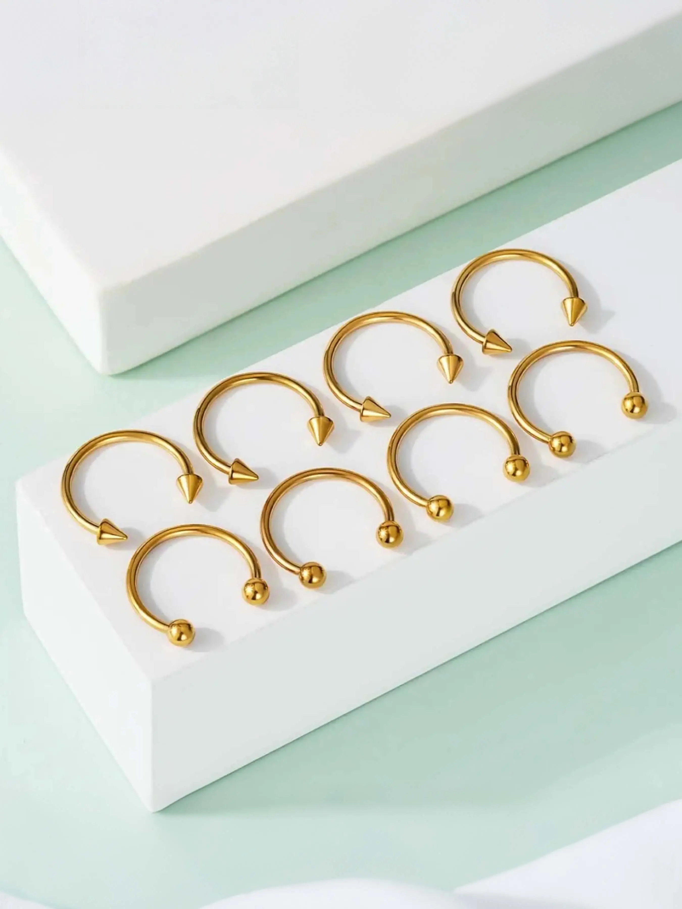 8pcs 316L Stainless Steel Horseshoe Septum Nose Piercing Rings, 6mm-12mm, Silver Color//gold, Hypoallergenic, Geometric Jewelry